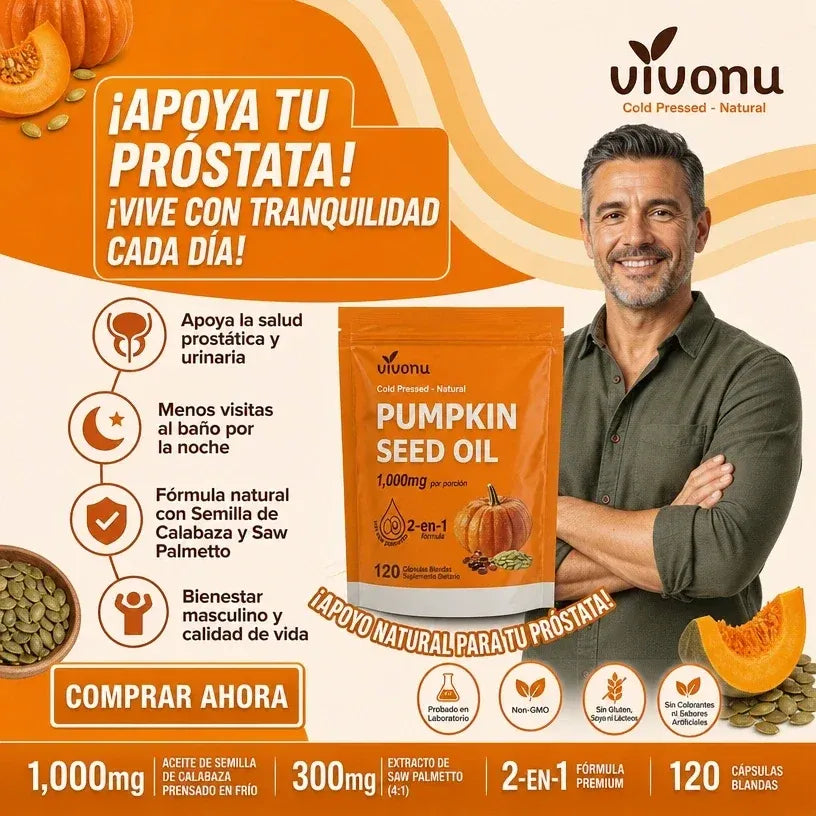Aceite de Semilla de Calabaza + Saw Palmetto, VivoNu™ Apoyo para la Próstata y la Salud Urinaria, 120 Cápsulas Blandas