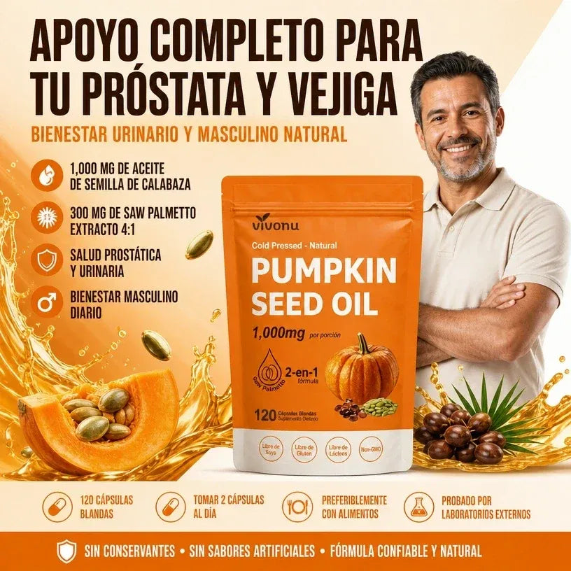 Aceite de Semilla de Calabaza + Saw Palmetto, VivoNu™ Apoyo para la Próstata y la Salud Urinaria, 120 Cápsulas Blandas